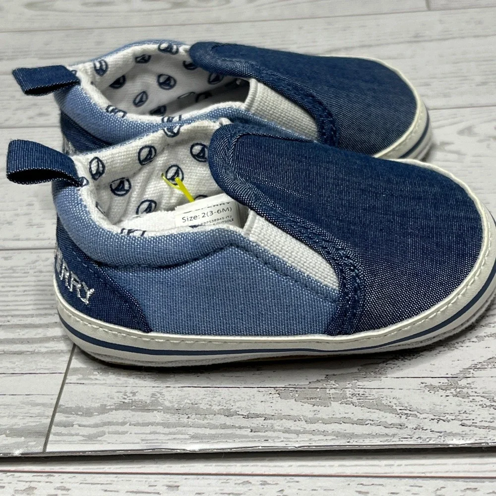 Sperry Infant Blue Denim Slip On Crib Shoes Size 2 (3-6M) Baby Shoes